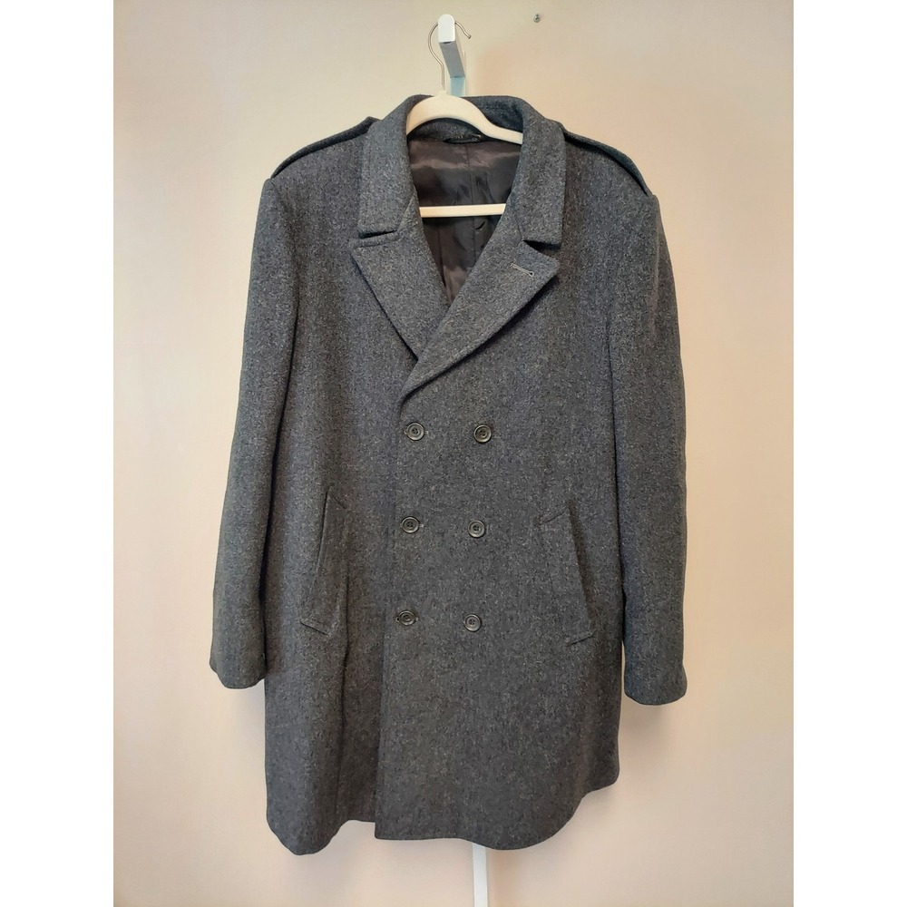 Zero King Vintage Mens 46L Charcoal Grey Wool Thinsulate Double Breasted Peacoat